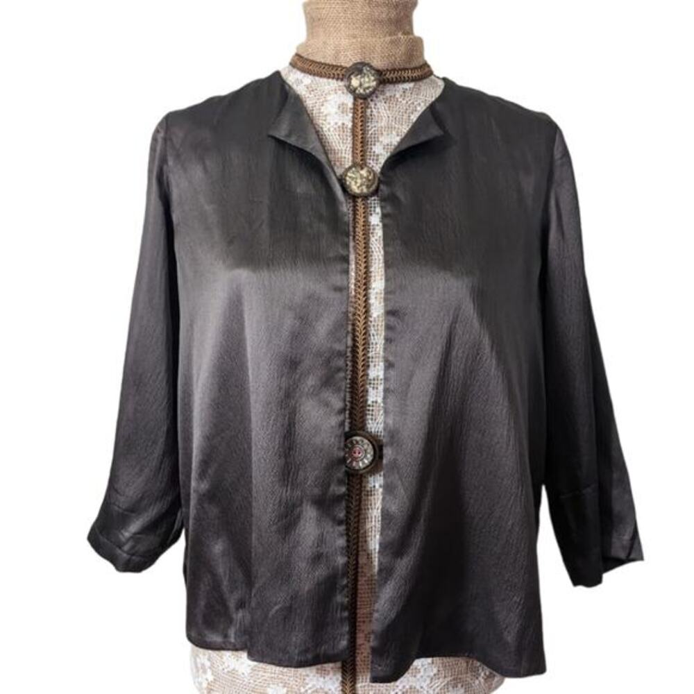 Eileen Fisher Petite Silk Jacket Blazer Collarless Silver PM